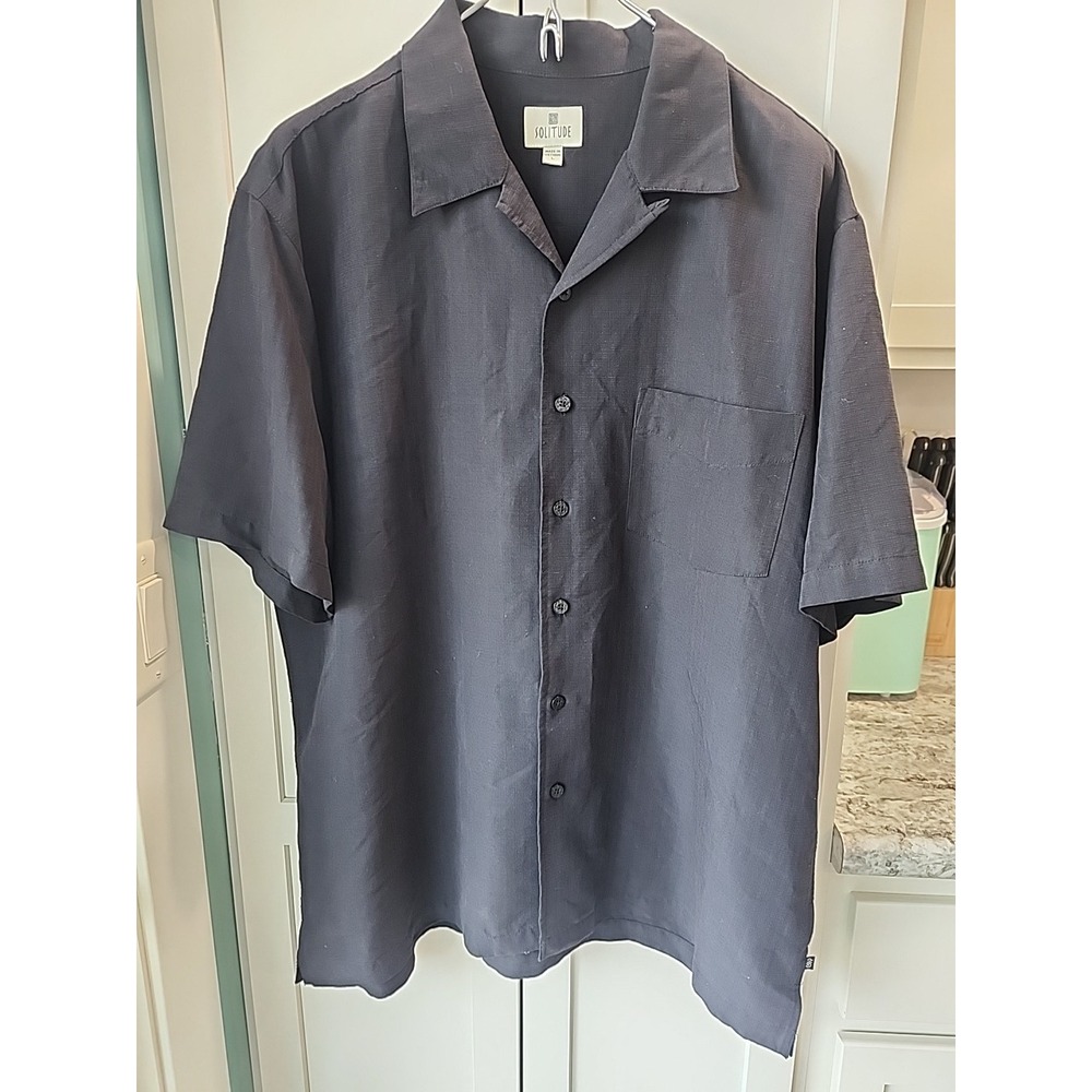 Solitude Black Embroidered Tropical Bliss‎ Short Sleeve Button Up Shirt Size L